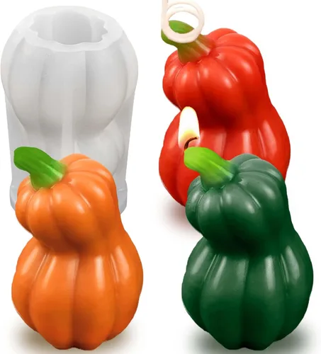 Miniatura 13 de 2 moldes de velas de calabaza para hacer velas, juego de moldes de silicona grandes y pequeños de Halloween para velas, cera de jabón, yeso, resina