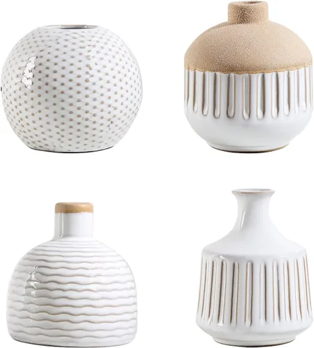 Miniatura 4 de Juego de 4 jarrones pequeños de cerámica minimalista boho para dormitorio, sala de estar, oficina, chimenea, centro de mesa, jarrones blancos Antiguo
