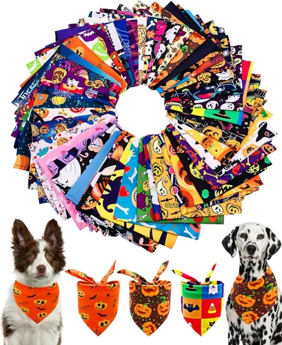 Miniatura 33 de PET SHOW 50 Pack Bandanas Navideñas para Perros Grandes XL Lavables Feliz Año Nuevo Bandanas en Triángulo a Granel Baberos para Perros Medianos