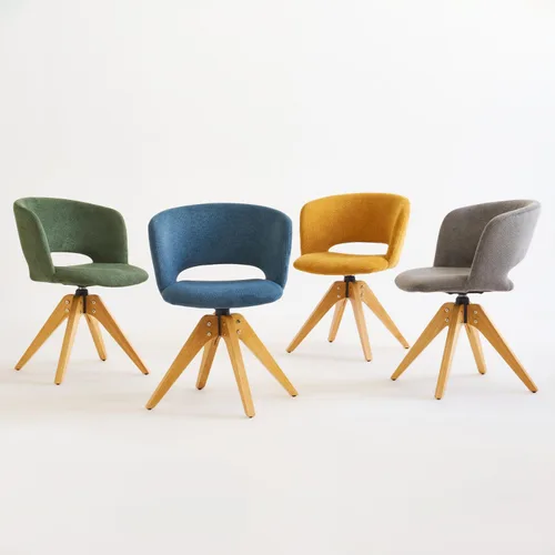 Miniatura 7 de GrandNoor Silla giratoria moderna de mediados de siglo con patas de madera maciza, silla de escritorio de oficina en casa, sin ruedas, silla