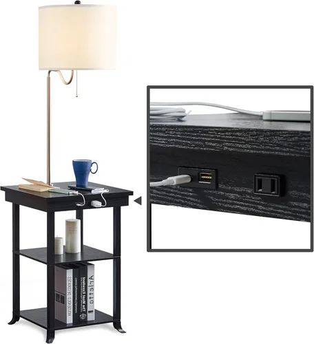 Miniatura 9 de ATAMIN Mesa auxiliar con lámpara y estación de carga - Mesa auxiliar con USB-C, USB y luz incorporada - Moderna mesita de noche con cadena