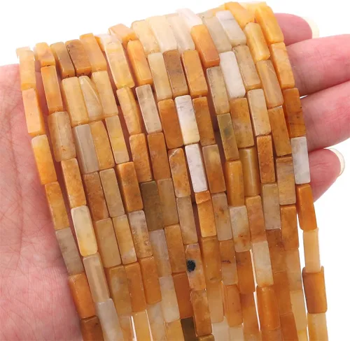Miniatura 5 de BEADIA Cuentas de tubo de jade amarillo natural rectangulares 4x13mm, cuentas de piedra de 40cm/hebra para hacer joyas Rectángulo de jade amarillo