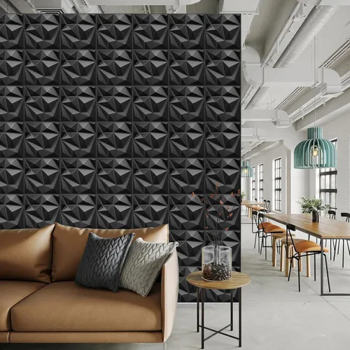 Miniatura 2 de Paquete de 33 paneles decorativos 3D de pared para decoración de pared interior, 12 x 12 pulgadas, diseño de diamante negro para sala de estar
