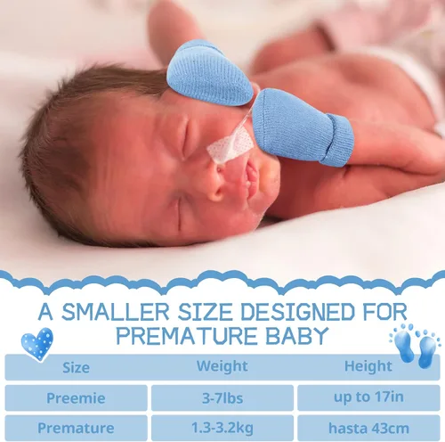 Miniatura 5 de 12 pares de manoplas prematuros para niñas y niños prematuros, guantes prematuros para recién nacidos y niños pequeños