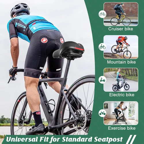 Miniatura 6 de Cómodo cojín de asiento para hombres y mujeres con doble absorción de impactos, espuma viscoelástica con memoria, sillín de bicicleta ancho e