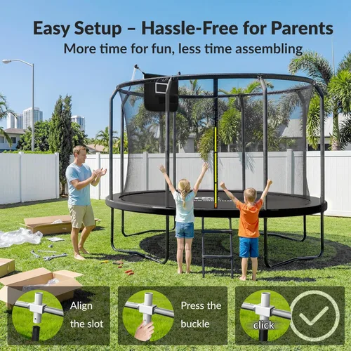 Miniatura 5 de ACWARM HOME Trampoline Outdoor 8FT 10FT 12FT 14FT 15FT 16FT Trampoline with Basketball Hoop and LED Lights, Recreational Trampolines for Kids and