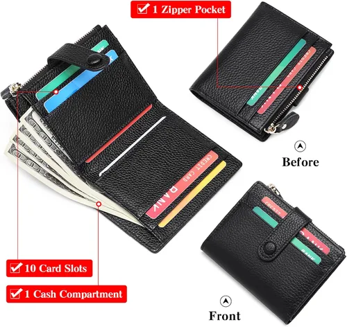 Miniatura 2 de FALAN MULE - Carteras pequeñas para mujer con bloqueo RFID, piel auténtica, cartera plegable delgada con cremallera y monedero para monedas