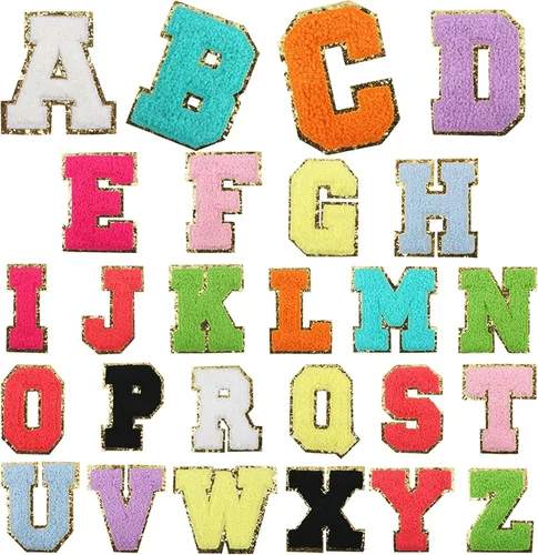 Miniatura 14 de Parche de letras de chenilla para planchar, parche de letras universitarias de felpilla para planchar, 26 parches del alfabeto universitario de la A