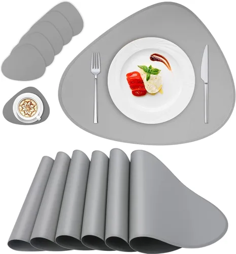 Miniatura 9 de Juego de 4 manteles individuales de cuero, ovalados de piel sintética para mesa de comedor, lavables y lavables, resistentes al calor, manteles