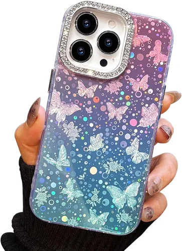 Miniatura 13 de I-MGAE-IN-AR Funda compacta para iPhone 11, diseño de mariposa, marco de protección de lente de cámara con diamante 3D, bonitas fundas protectoras