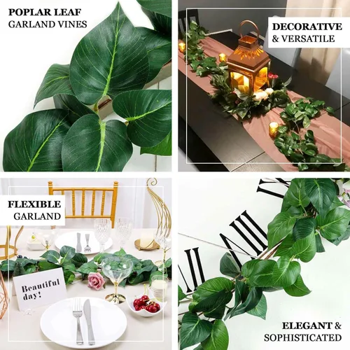 Miniatura 4 de Efavormart - Guirnalda artificial de hojas de álamo verde de 5 pies, vid verde exuberante al tacto real para grandes banquetes de mesa y decoración