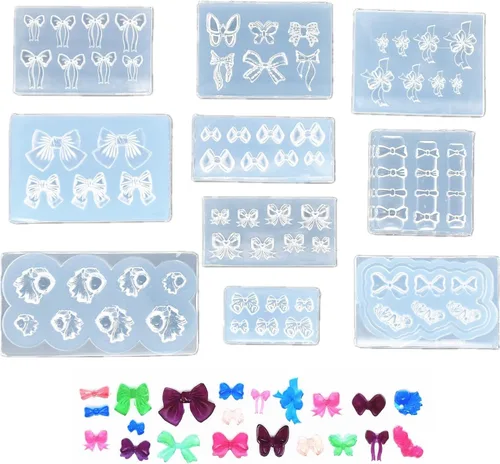Miniatura 8 de Paquete de 10 moldes de silicona para arte de uñas, moldes decorativos de resina, plantillas de arte de uñas, herramienta de curación principal