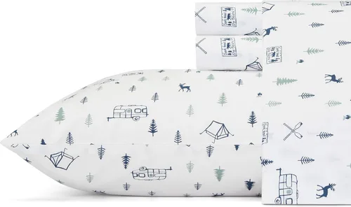 Eddie Bauer - Juego de sábanas individuales XL, sábanas de percal de algodón, sábanas frescas y crujientes, ideales para dormitorio (azul oscuro,