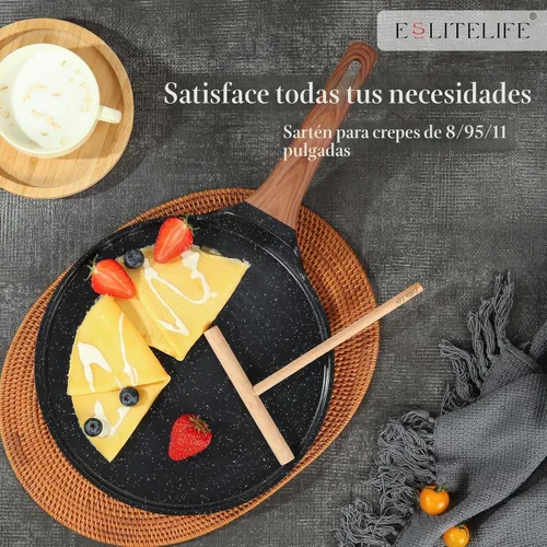 Miniatura 7 de ESLITE LIFE Sartén para crepas de 9.5 pulgadas con esparcidor, sartén Dosa con revestimiento de granito antiadherente, sartén Roti Tawa Comal