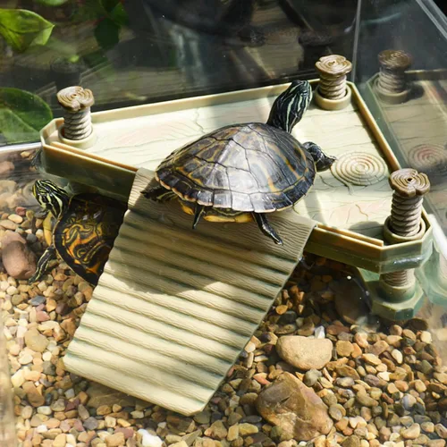 Miniatura 3 de Keedolla Pequeño Muelle Flotante de Reptil Acuático Plataforma de Toma de Sol para Acuario, Plataforma Decorativa de Reptil Acuario con Rampa