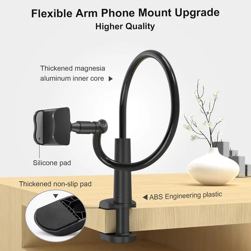 Miniatura 4 de Soporte para Teléfono de Cama con Cuello de Cisne – Brazo Flexible Montaje de Clip 360 Soporte Ajustable con Abrazadera Compatible con Teléfono
