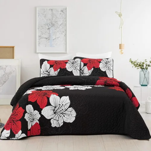 Miniatura 12 de DJY Juego de edredón de 3 piezas, tamaño completo, diseño floral azul, elegante colcha bohemia con 2 fundas de almohada, juego de edredón ligero