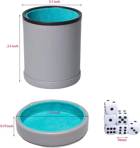 Miniatura 5 de Taza de dados de cuero sintético con tapa, coctelera de dados con forro de fieltro, incluye 6 dados de puntos para juegos de dados Yahtzee Bar Azul
