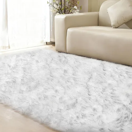 Miniatura 55 de ORINOVA Alfombras de pelo sintético lavable de color gris plateado claro para dormitorio, alfombra de felpa para sala de estar, alfombra