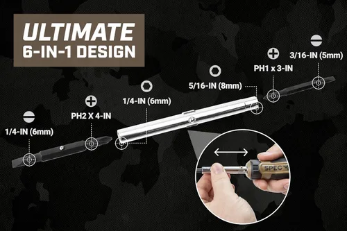 Miniatura 6 de Spec Ops Tools Destornillador multi-bit, 6-en-1, bits magnéticos de doble cara, eje de acero Cr-Mo, 3% donado a veteranos