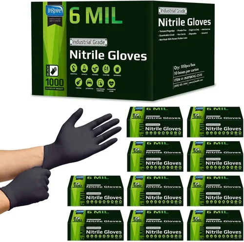 Inspire HEAVY DUTY ORIGINAL - Guantes elásticos de nitrilo negro, desechables, sin látex, para alimentos, mecánico, 6 mil negro o naranja de 0.315 in