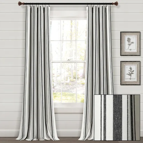 Miniatura 6 de Lush Decor Farmhouse Stripe - Par de paneles de cortinas de ventana de algodón teñido con hilo a rayas, 42" An x 84" L, Negro - Encanto rústico