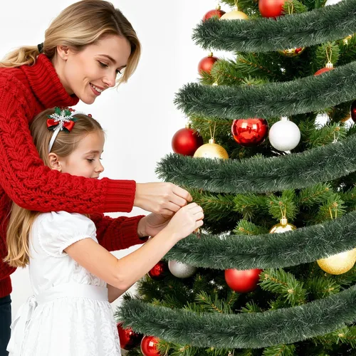 Miniatura 5 de Guirnalda de oropel de Navidad de 15,2 m, guirnalda metálica gruesa verde oscuro con diseño de torsión para árbol de Navidad, decoraciones