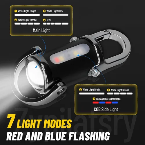 Miniatura 2 de linterna mini LED súper brillante de 1200 lúmenes recargable por USB, pequeña linterna llavero impermeable de rescate, para camping - Negro