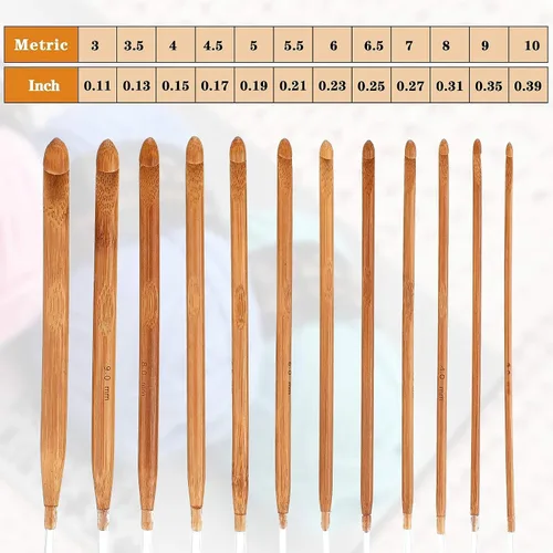 Miniatura 3 de Juego de 12 ganchos de ganchillo tunecinos, ganchos de ganchillo de madera de bambú con alfombra de plástico para alfombras de cable, agujas