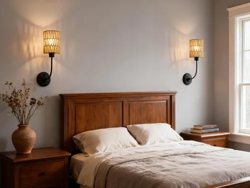 Miniatura 5 de Yosoan Juego de 2 lámparas de pared de ratán estilo bohemio envueltas, lámparas de estilo granja vintage con cableado fijo dorado, trenzado de latón