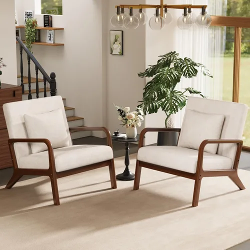 Miniatura 17 de ELUCHANG Silla decorativa moderna de mediados de siglo con almohada lumbar, sillón tapizado, tela de lino, cómoda silla auxiliar de lectura