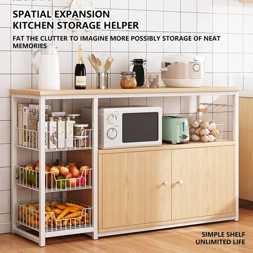Miniatura 3 de Shelves Kitchen Storage Shelves with Cabinet Doors, Multi-Layer Floor Standing Rack Shelf Ideal for Bathroom, Closet, Garage, Organizers and