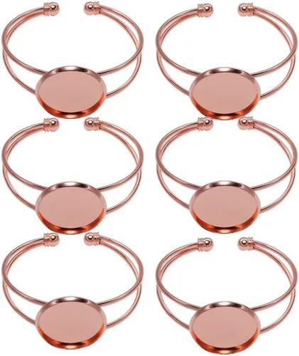 Miniatura 15 de Exceart 6 unidades de pulseras con ajuste de cabujón redondo en blanco, bandejas de bisel ajustables, pulseras para bricolaje y fabricación de joyas