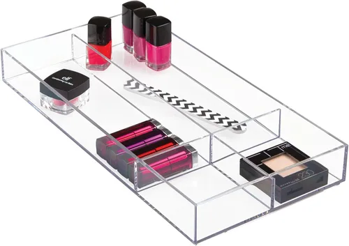 Miniatura 8 de mDesign Bandeja organizadora de maquillaje dividida de plástico para cajón de baño, tocador, almacenamiento de encimera, organización de cosméticos