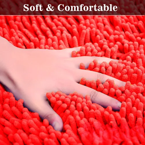 Miniatura 4 de Alfombra de Baño Media Redonda Rugas de Baño Rojo Alfombras Semicirculares de Baño de Chenilla Alfombras de Baño Absorbentes de Agua para Piso