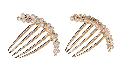 2 peines laterales de pelo de perlas para mujeres y niñas, peines de pelo con diamantes de imitación para novia, accesorios de cristal para el
