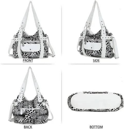 Miniatura 3 de Angel Barcelo - Bolsa de hombro amplia para mujer, diseño Hobo, cuero lavado