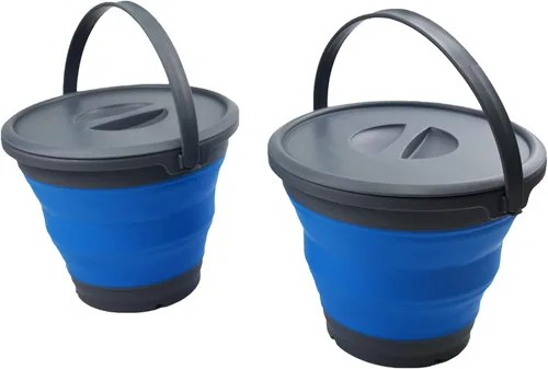 SAMMART Cubo de plástico plegable de 5.5L (1.4 galones) con tapa, bañera redonda plegable con tapa, cubo de agua portátil para pesca, bote de agua