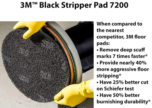 Miniatura 2 de 3M Black Stripper Pad 7200, almohadilla para el cuidado del piso de 13" (caja de 5)