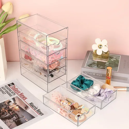 Miniatura 2 de Hipiwe Organizador de Cajones de Plástico Transparente Cajones de Escritorio con 6 Cajones Extraíbles Caja de Almacenamiento Compacta para Gabinete