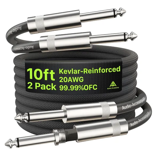 Miniatura 38 de Cable de guitarra de 1.5 pies, paquete de 2 unidades, nailon trenzado anti-torceduras reforzado con Kevlar, conector Neutrik REAN, calibre 20