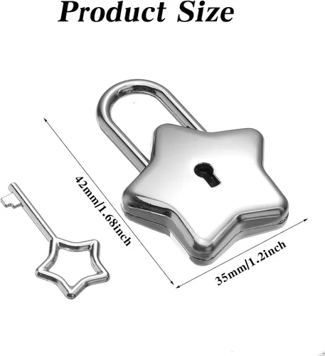 Miniatura 2 de Mabor - Cerraduras pequeñas con llaves, 2 candados pequeños en forma de estrella con llaves para diario, libro, joyero, bolso, bolso, equipaje, caja