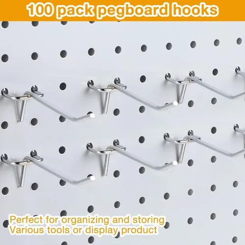 Miniatura 4 de Funrous Juego de 100 ganchos para tablero de clavijas de acero inoxidable, ganchos para exhibición en estanterías, ganchos para colgar tableros