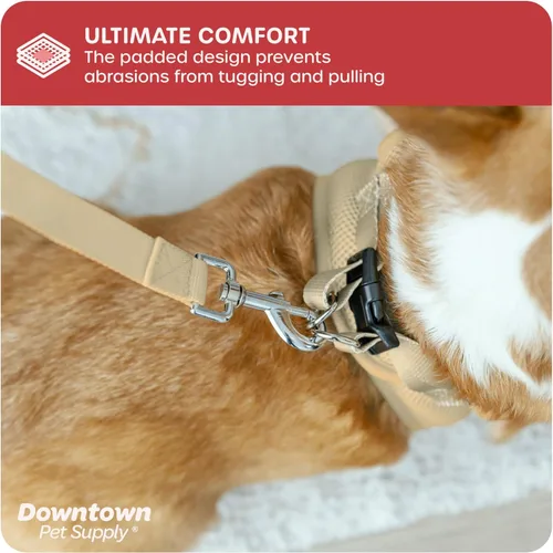 Miniatura 6 de Downtown Pet Supply Arnés para perro sin tirones, tamaño X-Grande, color caqui - Arnés ajustable con tela de malla acolchada y ribete reflectante