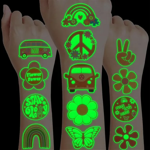 96 tatuajes temporales precortados de One Two Groovy de los años 60 y 70 para niños, suministros de fiesta temática de cumpleaños, decoración de