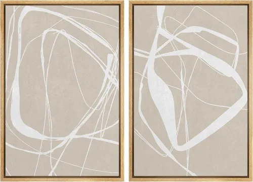 Miniatura 38 de SIGNWIN Lienzo enmarcado para pared, juego de arte de collage de ondas en espiral de mediados de siglo, formas abstractas, acogedor, neutro