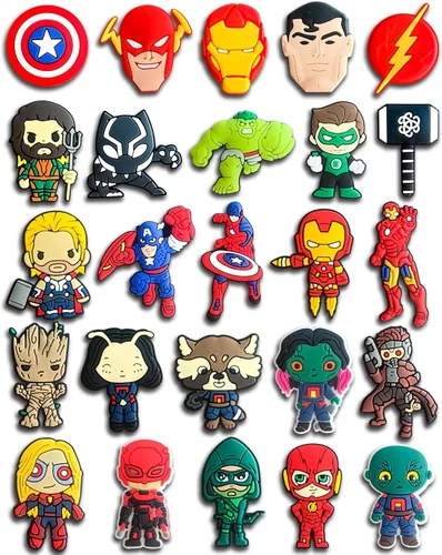 25 dijes de superhéroe para decoración de zapatos de zueco, accesorios de héroe de dibujos animados para adultos, Metal no precioso., No es una
