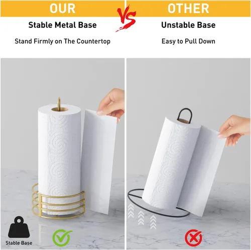 Miniatura 3 de Buruis Soporte de toallas de papel para encimera, dispensador de toallas de papel de metal con asa en forma de U y base estable, dorado