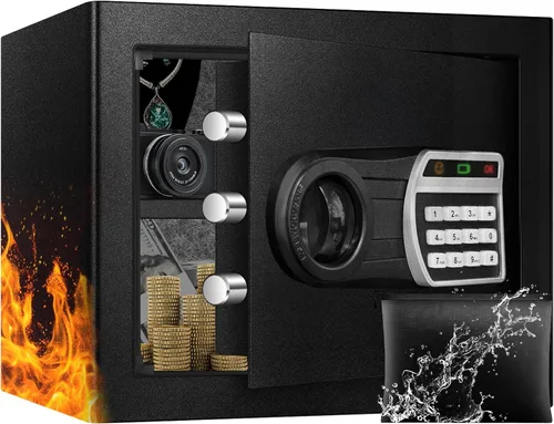 Miniatura 10 de Caja fuerte de 2.5 pies cúbicos, caja fuerte para el hogar con bolsa impermeable ignífuga, caja de seguridad antirrobo con teclado digital, sistema