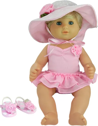 Miniatura 5 de Sophia's Conjunto de traje de baño de lunares para muñecas de 15 pulgadas, azul marino/rosa